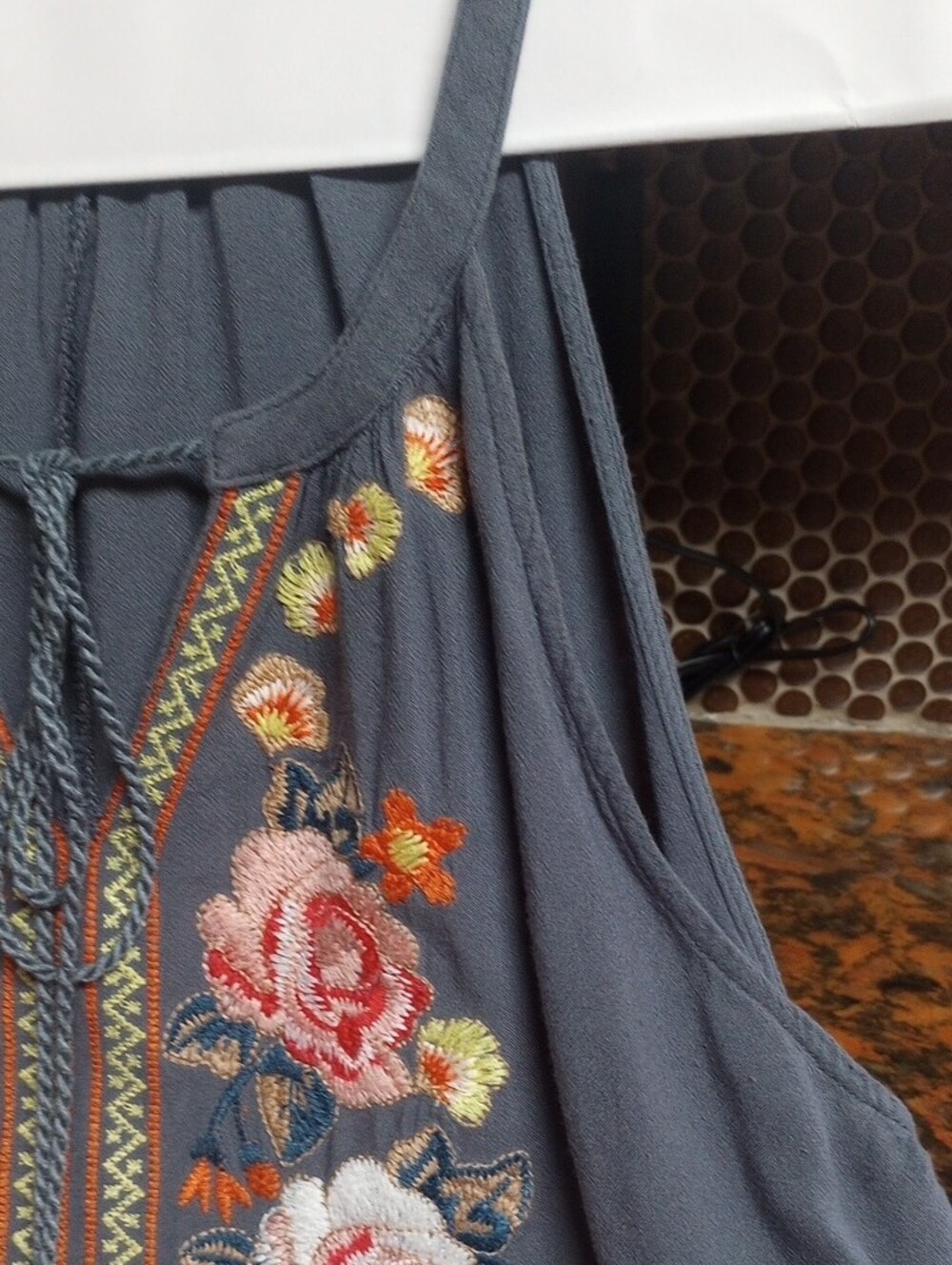 Embroidered Rose Halter Cami in Slate Blue - Picture 4 of 9